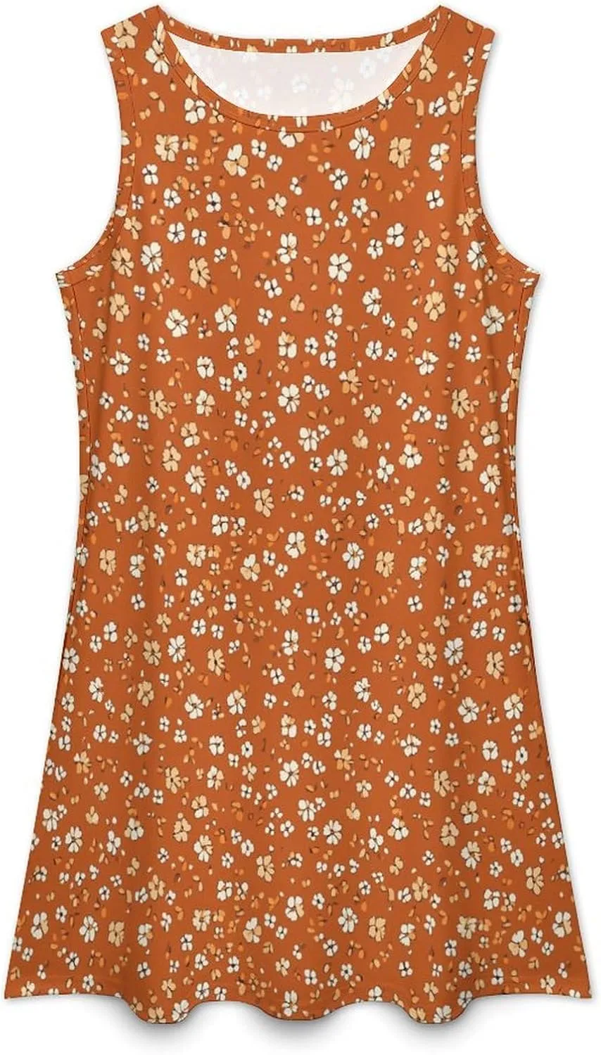 Boho Dresses for Women Summer Floral Printed Sleeveless Sundress Crewneck A-Line Mini Tank Dress Beach Vacation