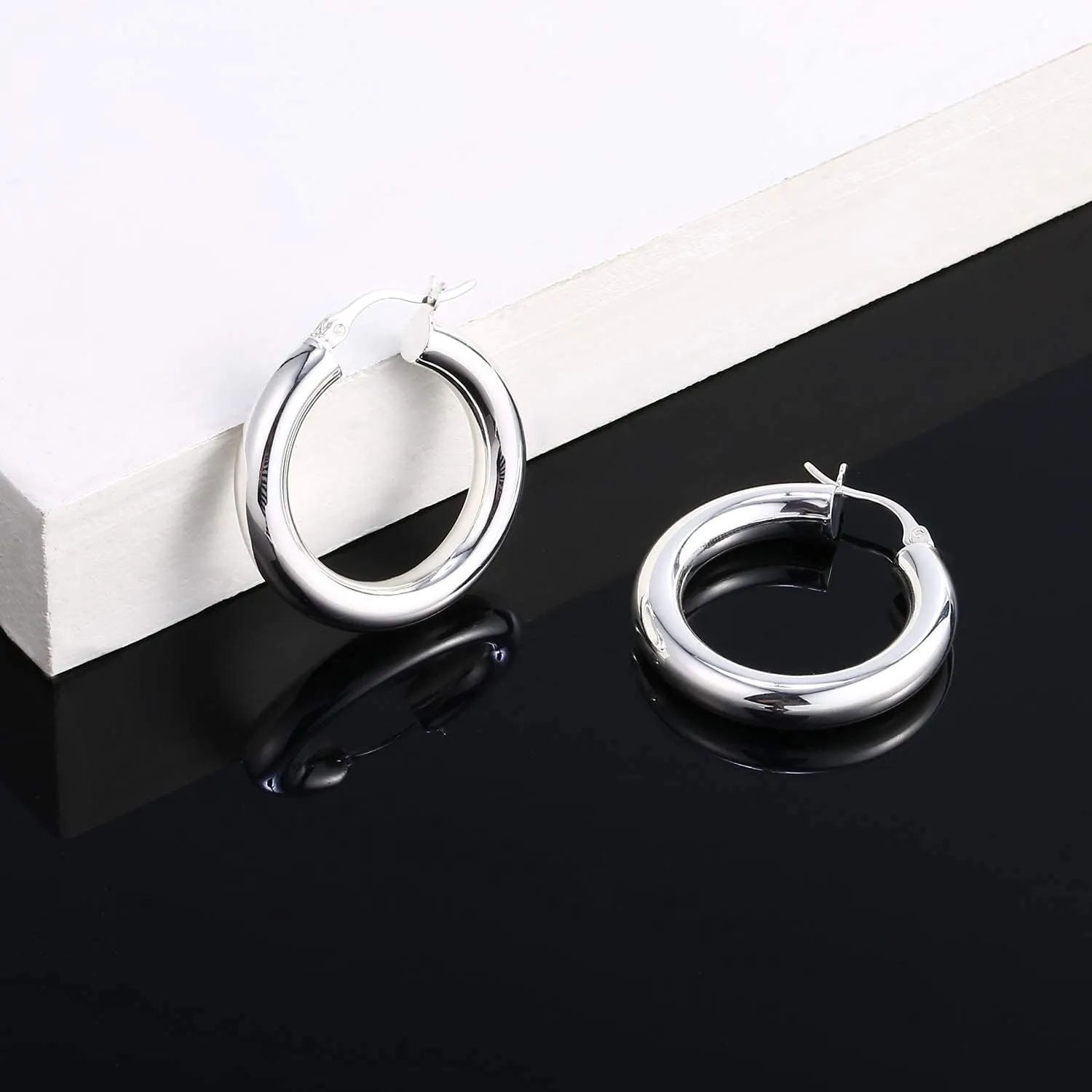 BOUTIQUELOVIN 14K Gold Plated Hoop Earrings for Women Hypoallergenic Thick Chunky Hoop Earrings Lightweight Tube Design