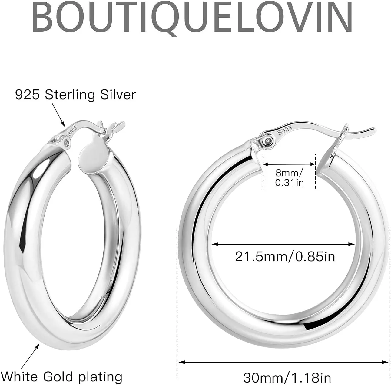 BOUTIQUELOVIN 14K Gold Plated Hoop Earrings for Women Hypoallergenic Thick Chunky Hoop Earrings Lightweight Tube Design