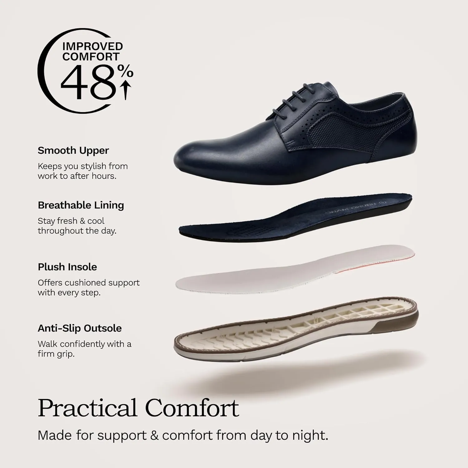 Bruno Marc Men's Plain Toe Oxford Shoes Business Formal Derby Dress Sneakers Crossflex GentEdge