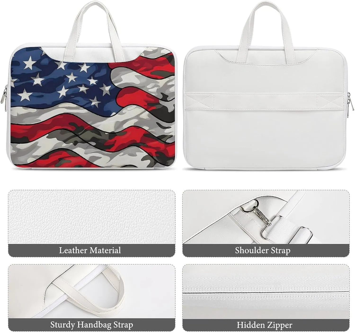 Camouflage American Flag Laptop Tote Bag Waterproof Computer Carrying Case Business Office Briefcase
