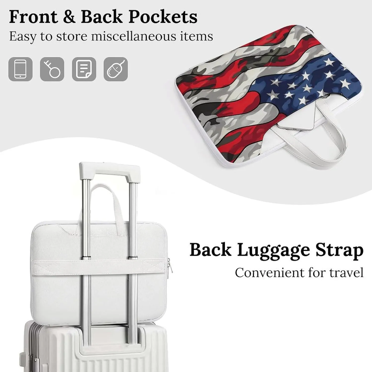 Camouflage American Flag Laptop Tote Bag Waterproof Computer Carrying Case Business Office Briefcase