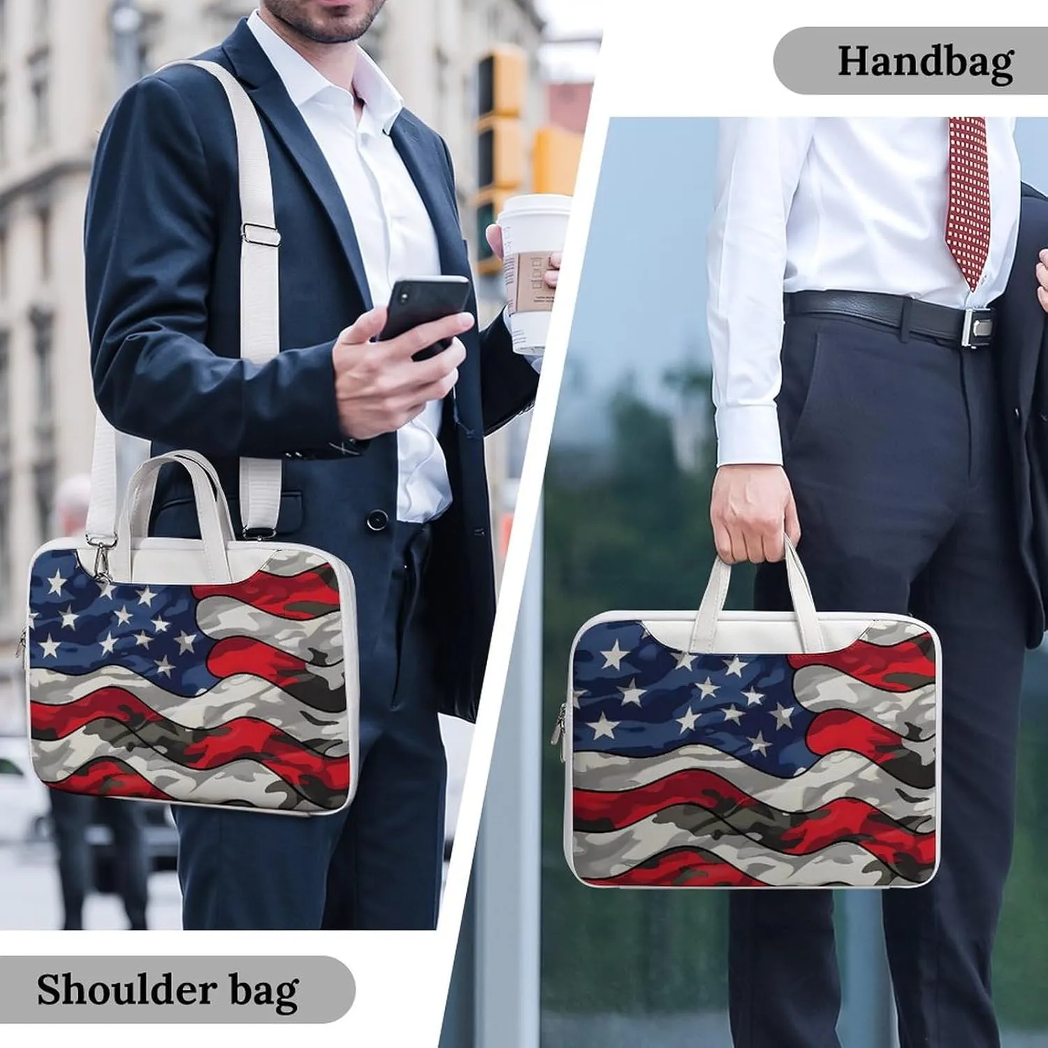 Camouflage American Flag Laptop Tote Bag Waterproof Computer Carrying Case Business Office Briefcase