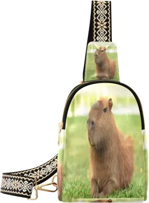 Capybara Lying on The Grass Fanny Pack Crossbody PC Leather Small Sling Bag for Women Funny Fashion Waist Packs Chest Bag for Travel Sports Running Hiking