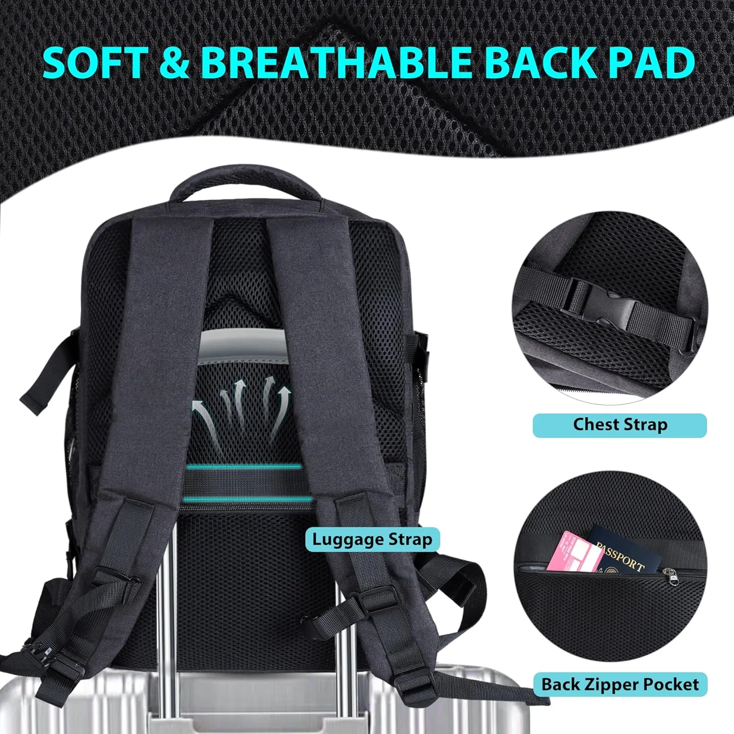 Carry On Backpack Large Travel Backpack fits 15.6in Laptop Flight Approved Carry On Bag for Men Women Luggage Daypack