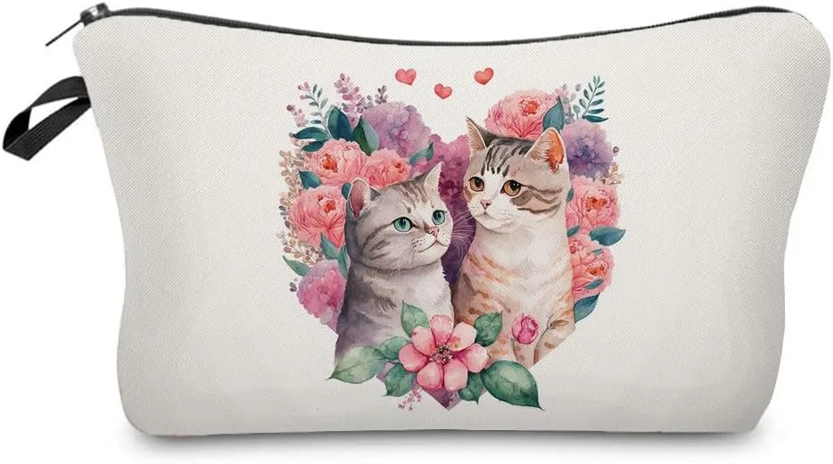 Cartoon Cat Makeup Bag Cute Small Makeup Bag Travel Toiletry Zipper Pouch Birthday Christmas Valentine Gift for Cat Lovers Cartoon Cat Cosmetic Bag for Women BFF