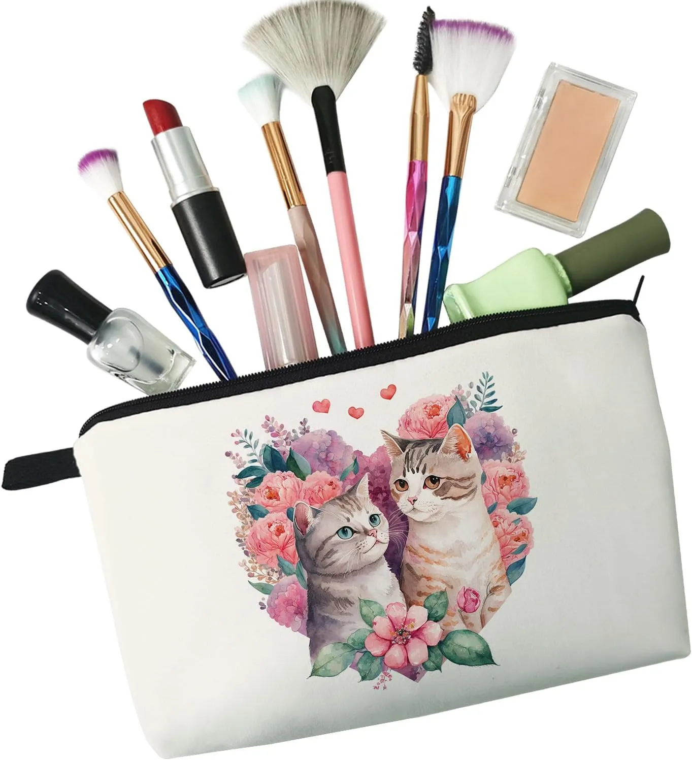 Cartoon Cat Makeup Bag Cute Small Makeup Bag Travel Toiletry Zipper Pouch Birthday Christmas Valentine Gift for Cat Lovers Cartoon Cat Cosmetic Bag for Women BFF