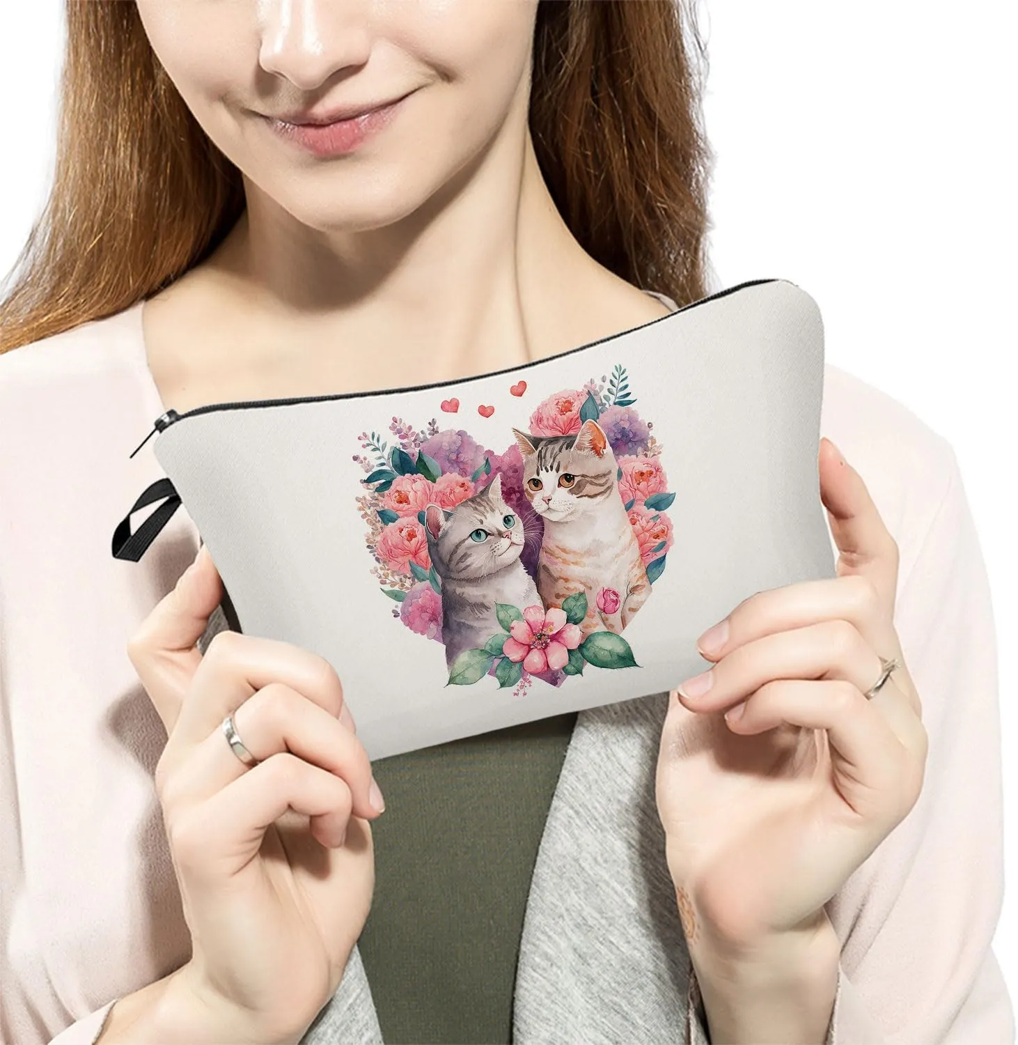 Cartoon Cat Makeup Bag Cute Small Makeup Bag Travel Toiletry Zipper Pouch Birthday Christmas Valentine Gift for Cat Lovers Cartoon Cat Cosmetic Bag for Women BFF