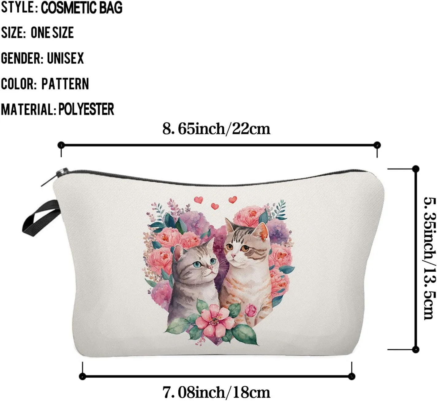 Cartoon Cat Makeup Bag Cute Small Makeup Bag Travel Toiletry Zipper Pouch Birthday Christmas Valentine Gift for Cat Lovers Cartoon Cat Cosmetic Bag for Women BFF