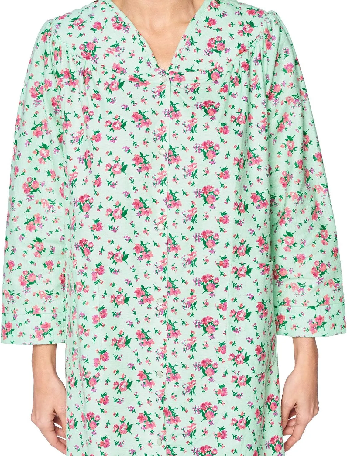 Casual Nights Women's Floral Snap Front Flannel Duster Long Sleeve Lounger Dress