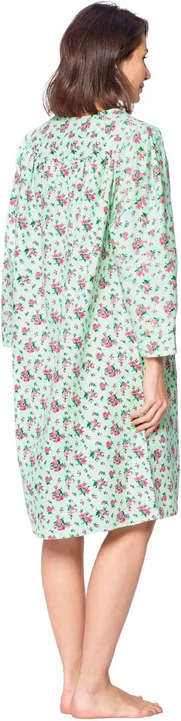 Casual Nights Women's Floral Snap Front Flannel Duster Long Sleeve Lounger Dress