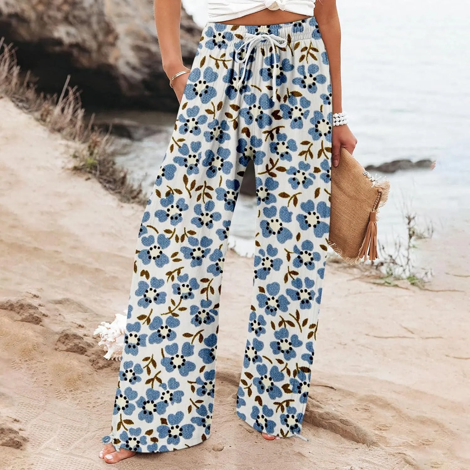 Casuals Long Business Pants with Pockets Womens Cotton Casual Loose Pants Comfy Work Pants with Pockets Elastic High