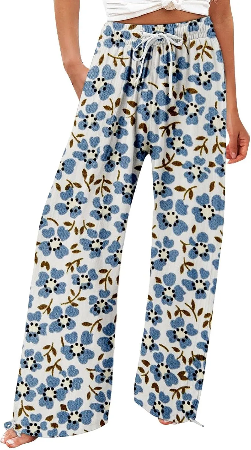 Casuals Long Business Pants with Pockets Womens Cotton Casual Loose Pants Comfy Work Pants with Pockets Elastic High