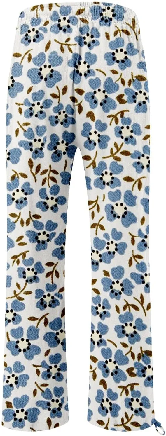 Casuals Long Business Pants with Pockets Womens Cotton Casual Loose Pants Comfy Work Pants with Pockets Elastic High