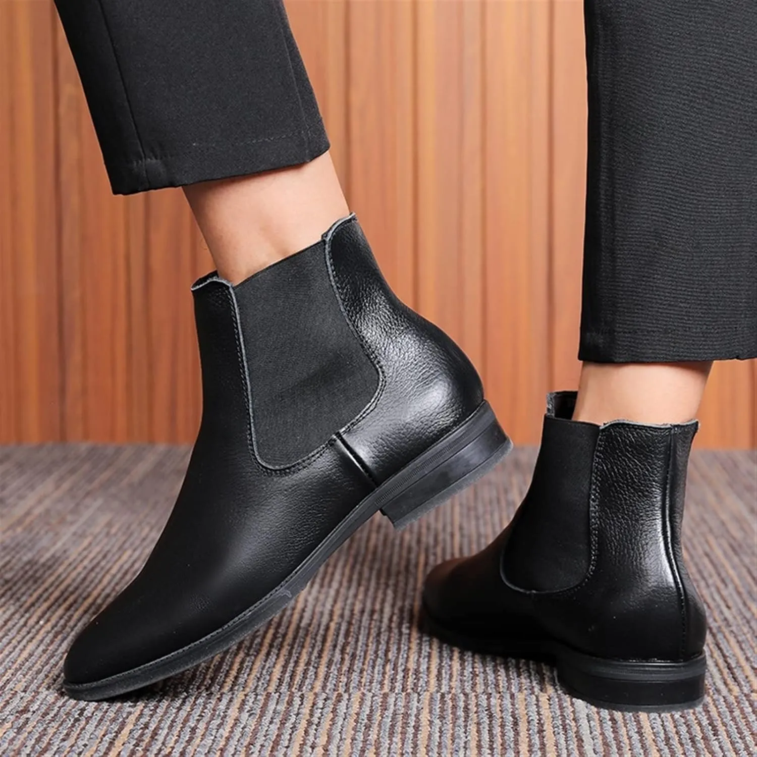 Chelsea Boots For Men Elastic Bandage Cowhide Leather Wearable Waterproof Slip Anti-slip Dress Pull On