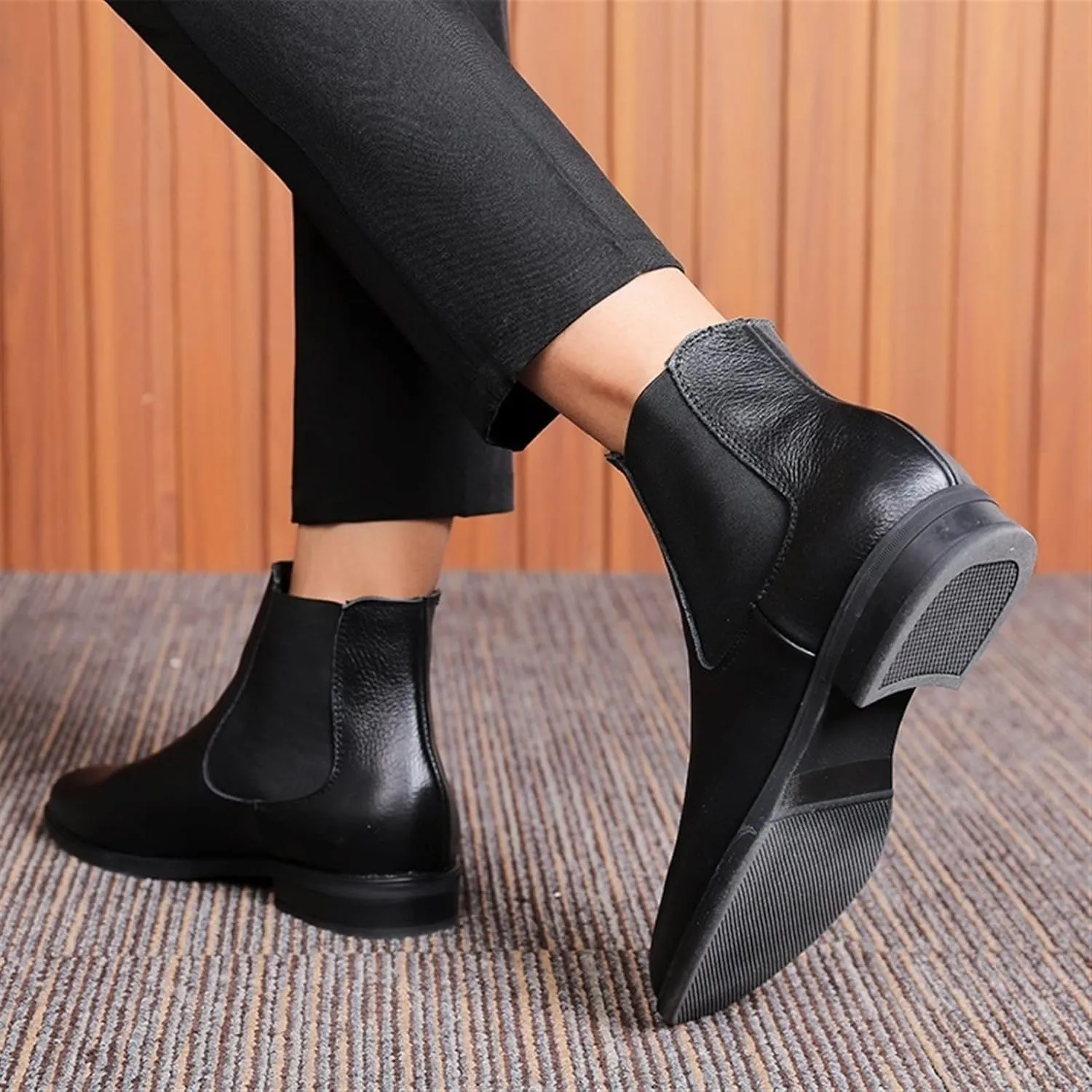 Chelsea Boots For Men Elastic Bandage Cowhide Leather Wearable Waterproof Slip Anti-slip Dress Pull On