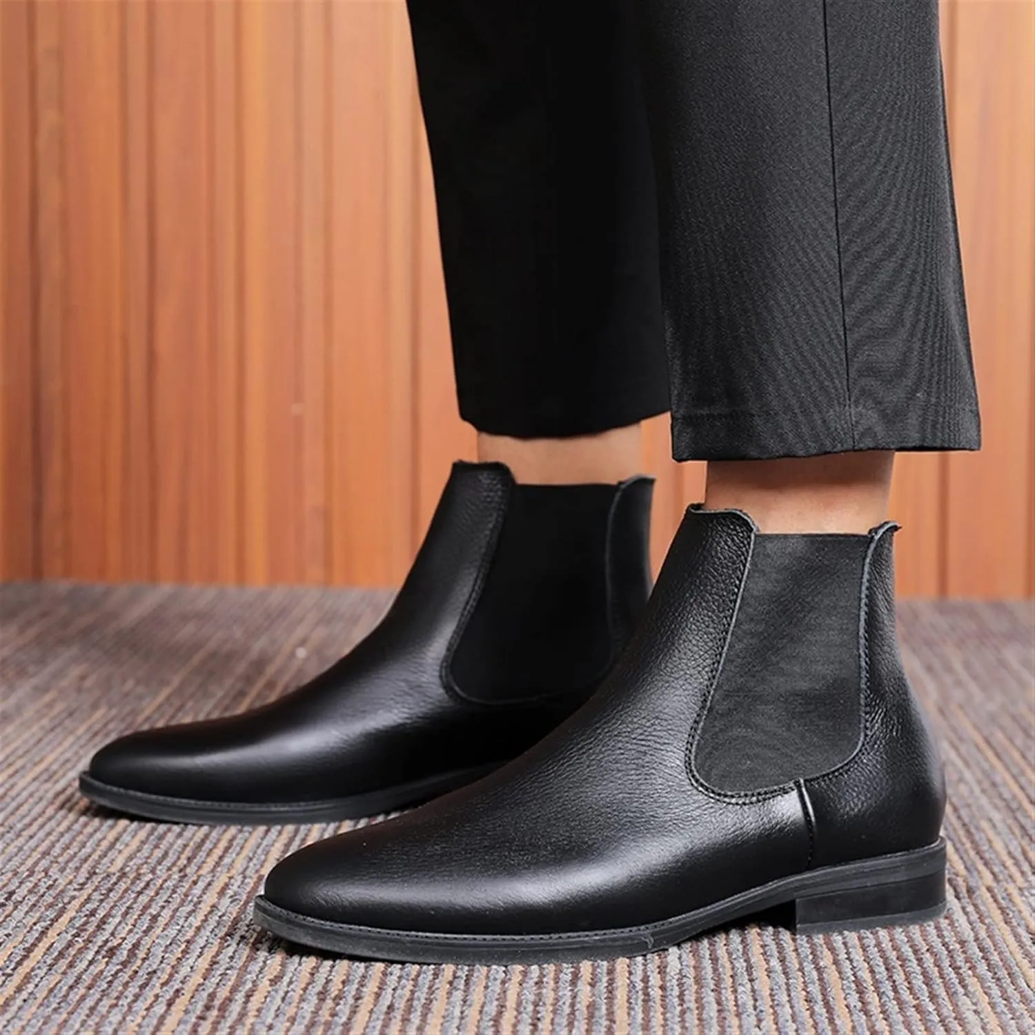 Chelsea Boots For Men Elastic Bandage Cowhide Leather Wearable Waterproof Slip Anti-slip Dress Pull On