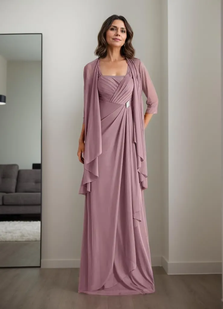 Chiffon Mother of The Bride Dresses with Jacket 2 Pieces Formal Dress for Women Long Evening Gown
