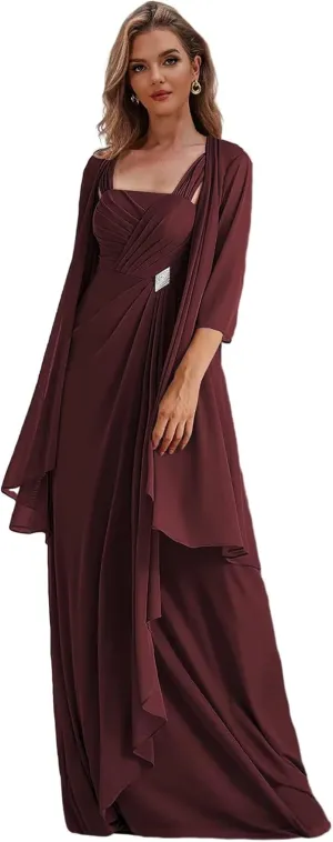 Chiffon Mother of The Bride Dresses with Jacket 2 Pieces Formal Dress for Women Long Evening Gown