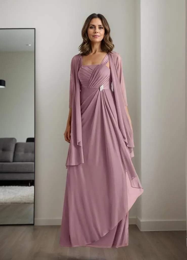 Chiffon Mother of The Bride Dresses with Jacket 2 Pieces Formal Dress for Women Long Evening Gown