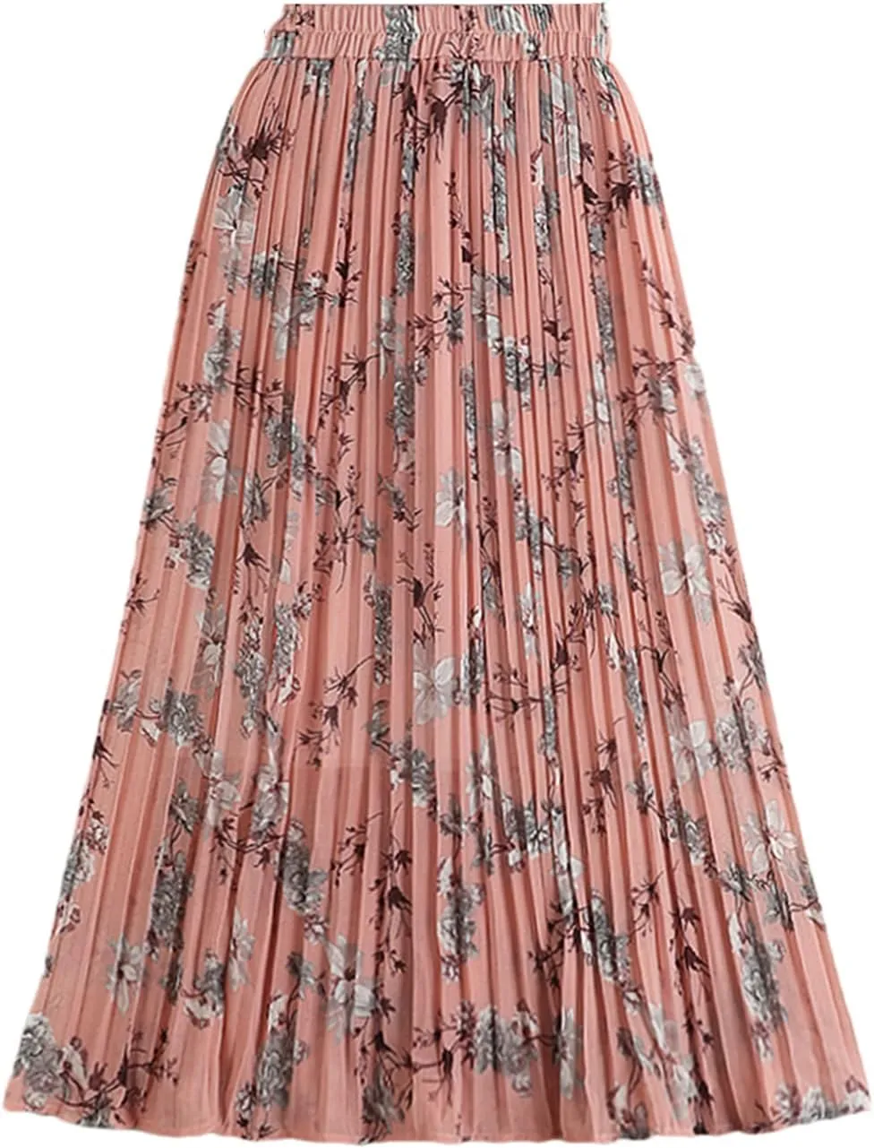 Chiffon Pleated Skirt for Women Spring Summer Vintage Floral Print Beach High Waist Midi Skirt