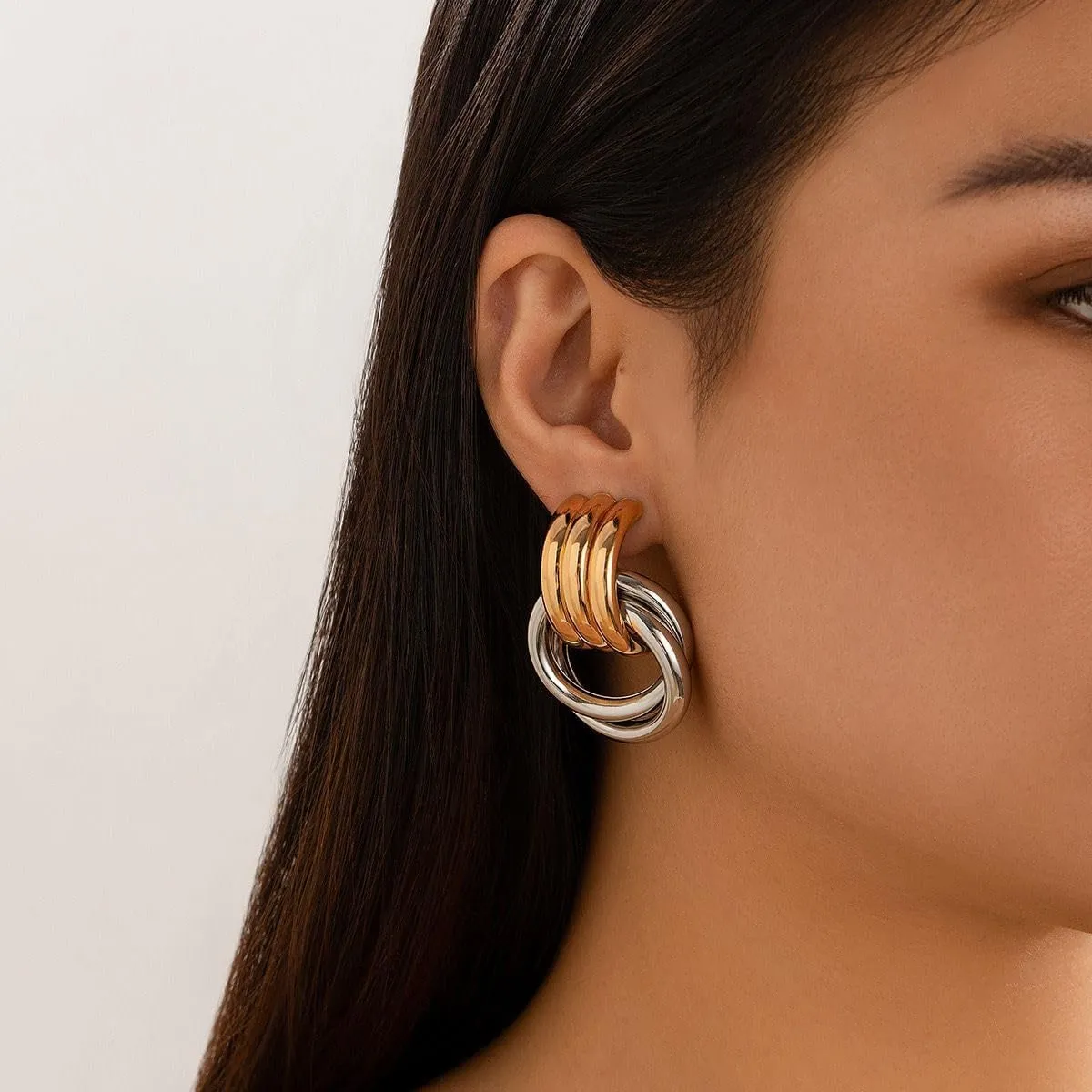 Chunky Gold Earrings 14k Gold Plated Statement Earrings for Women Trendy Triple Knot Dangle Earrings Lightweight Chunky Drop Earrings Jewelry Gifts