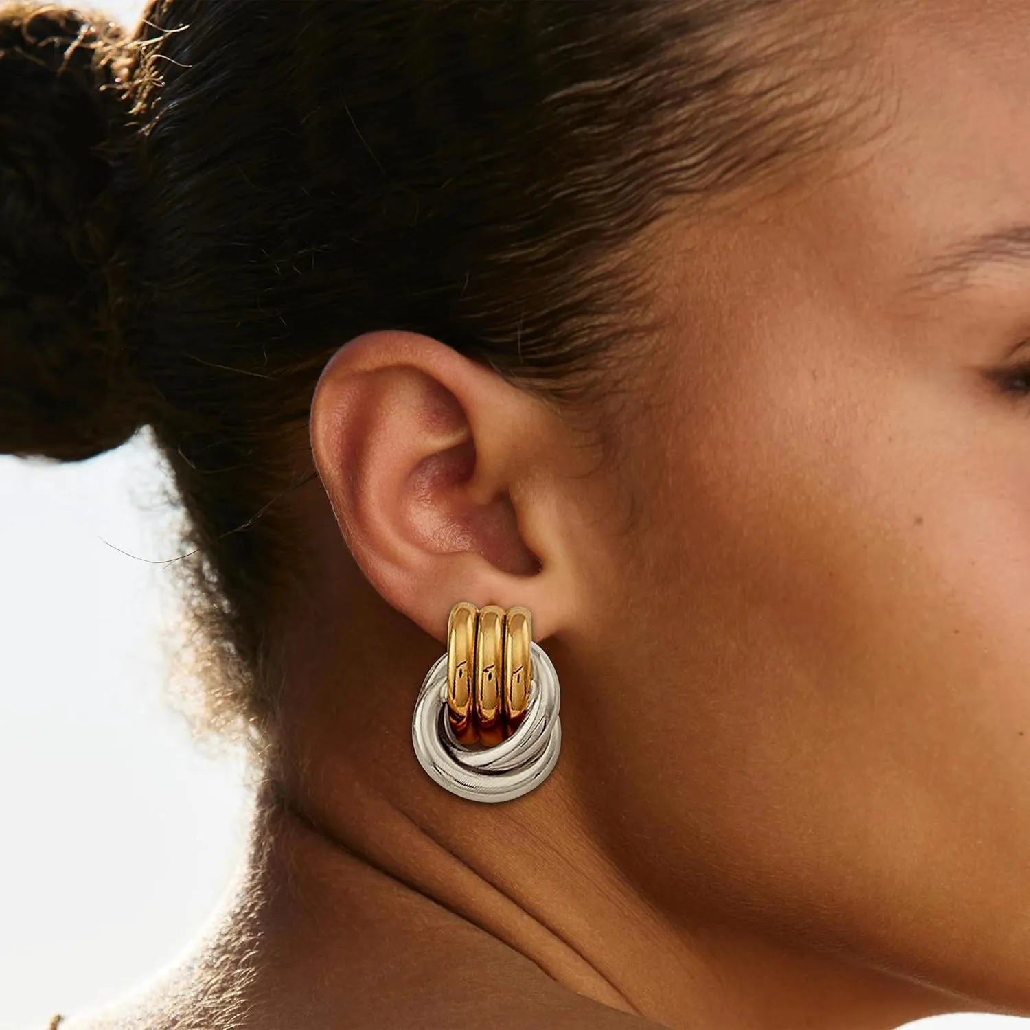 Chunky Gold Earrings 14k Gold Plated Statement Earrings for Women Trendy Triple Knot Dangle Earrings Lightweight Chunky Drop Earrings Jewelry Gifts