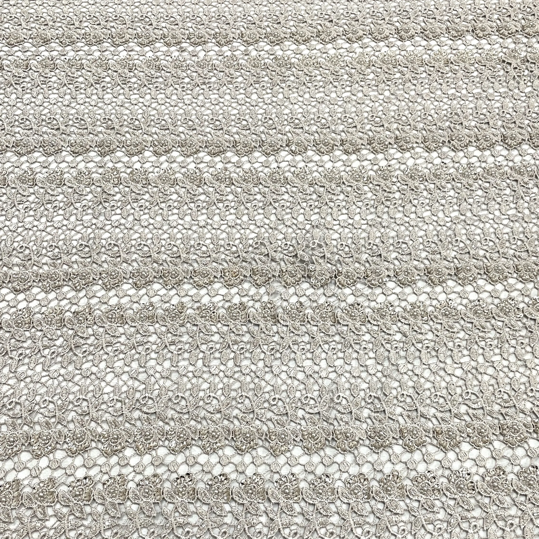 Classic Cream Floral Pearl Embroidery Crochet Fabric