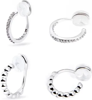 Clip on Hoop Earrings for Women, 14K Real Gold Plated Non Pierced Small Hoop Cubic Zirconia, Fake Piercing Mini Beaded Hoop Earrings Set 2 Pairs