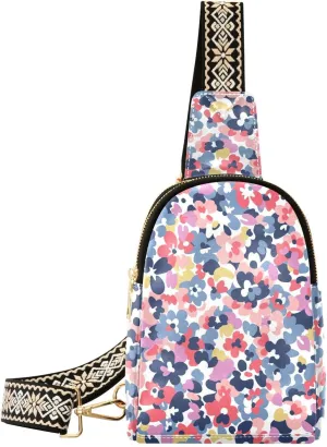 Colorful Loose Flowers Fanny Pack Crossbody PC Leather Small Sling Bag for Women Watercolor Fashion Waist Packs Chest Bag for Travel Sports Running Hiking