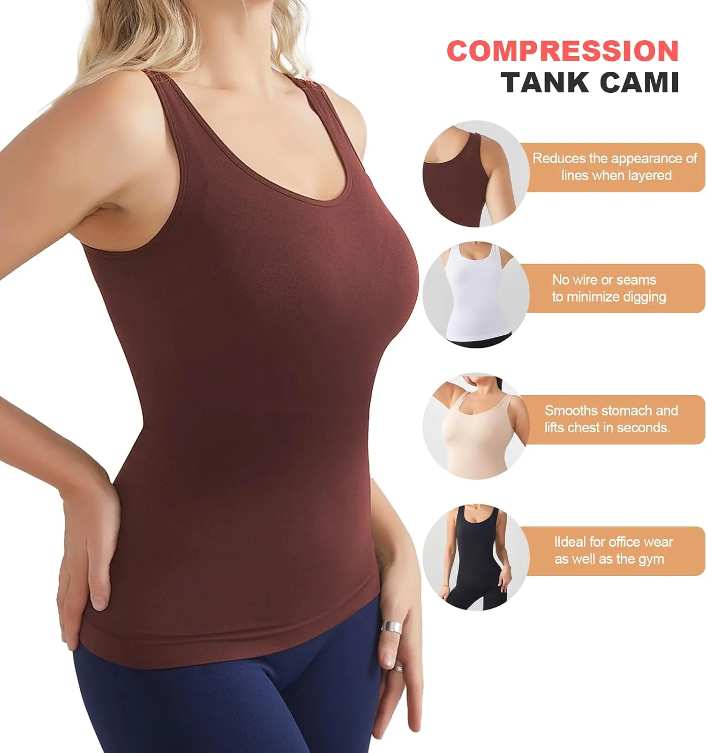 Compression Tanks Top, Womens Seamless Shapewear Tummy, Control Body Shaper Camisole