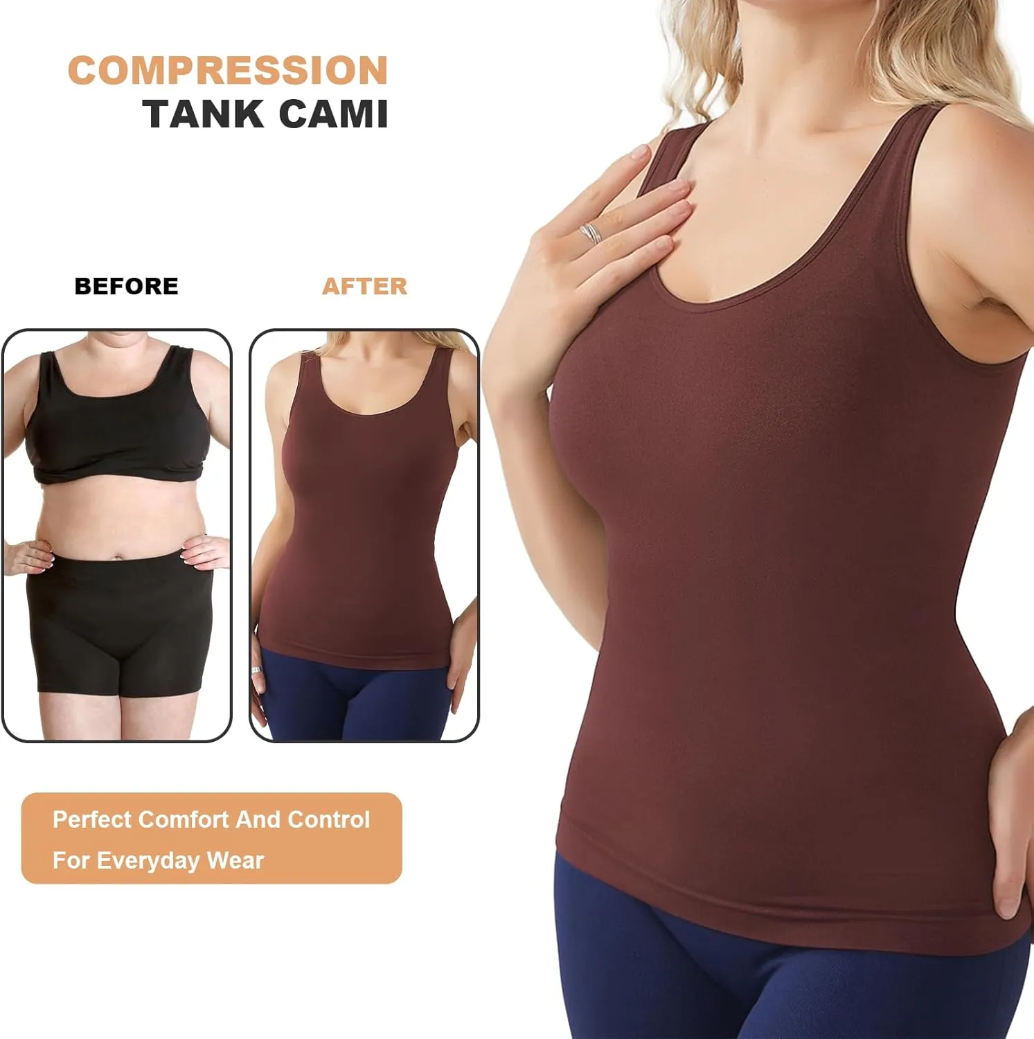 Compression Tanks Top, Womens Seamless Shapewear Tummy, Control Body Shaper Camisole