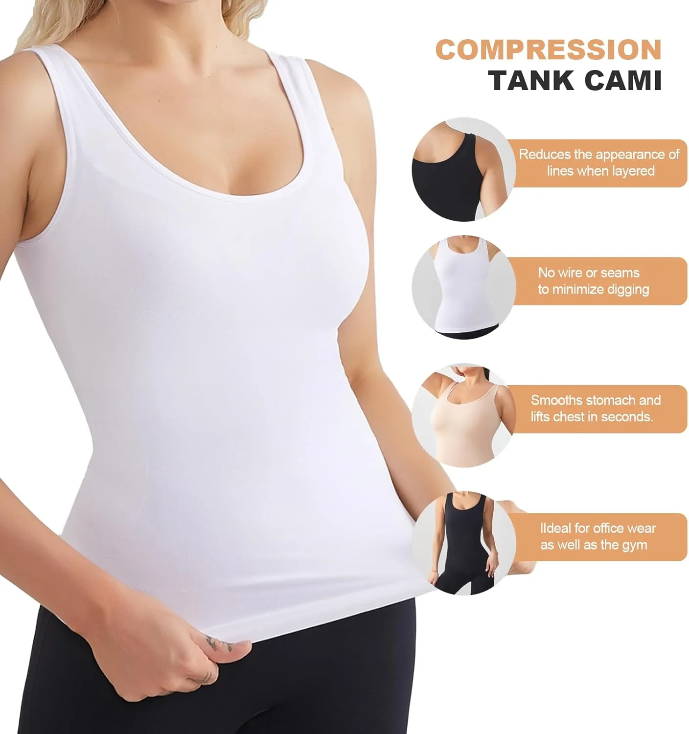 Compression Tanks Top, Womens Seamless Shapewear Tummy, Control Body Shaper Camisole