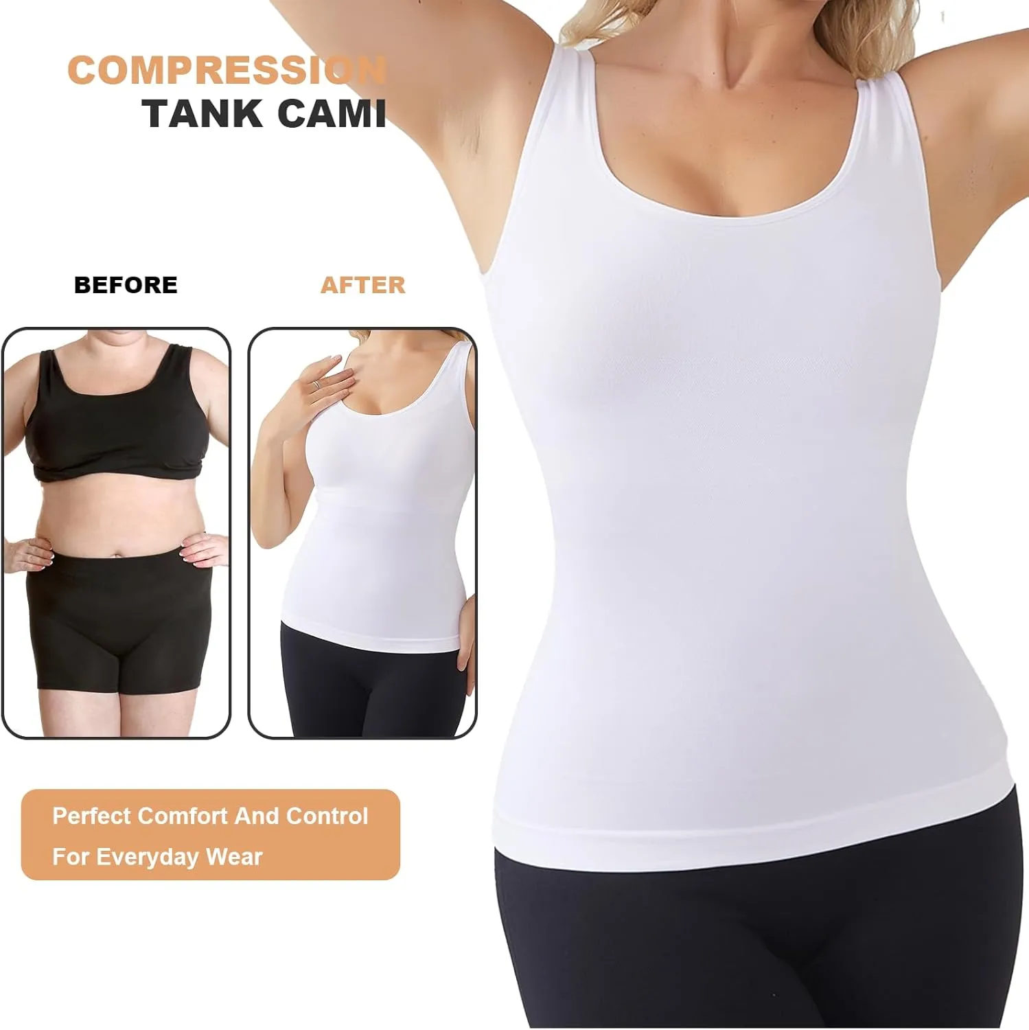 Compression Tanks Top, Womens Seamless Shapewear Tummy, Control Body Shaper Camisole