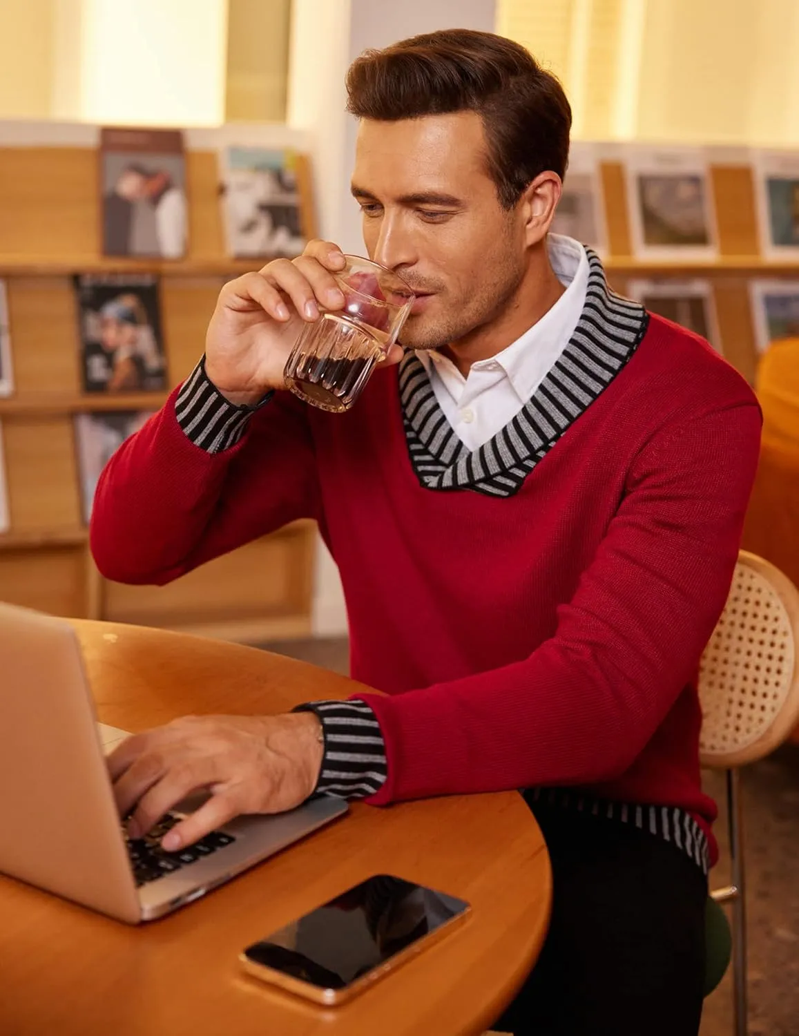 COOFANDY Men Casual Knitted Sweaters Shawl Collar Dress Sweater Long Sleeve V-Neck Pullover Tops