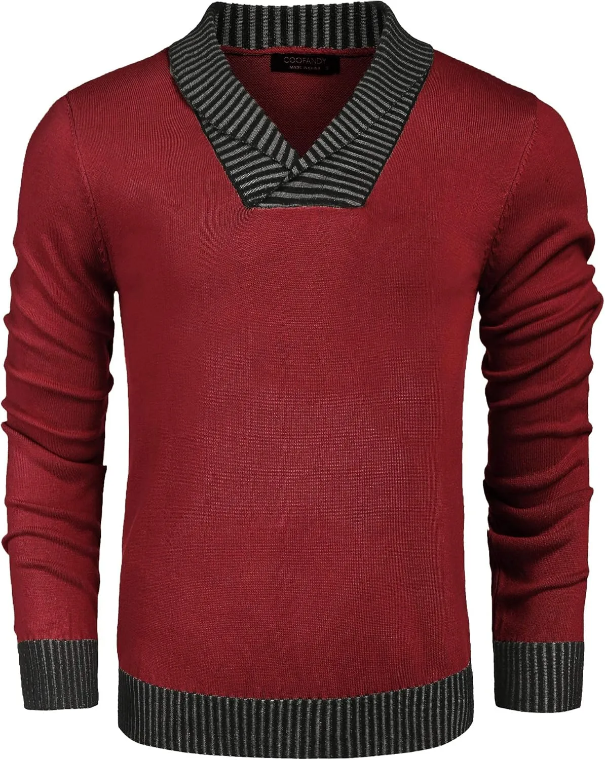 COOFANDY Men Casual Knitted Sweaters Shawl Collar Dress Sweater Long Sleeve V-Neck Pullover Tops