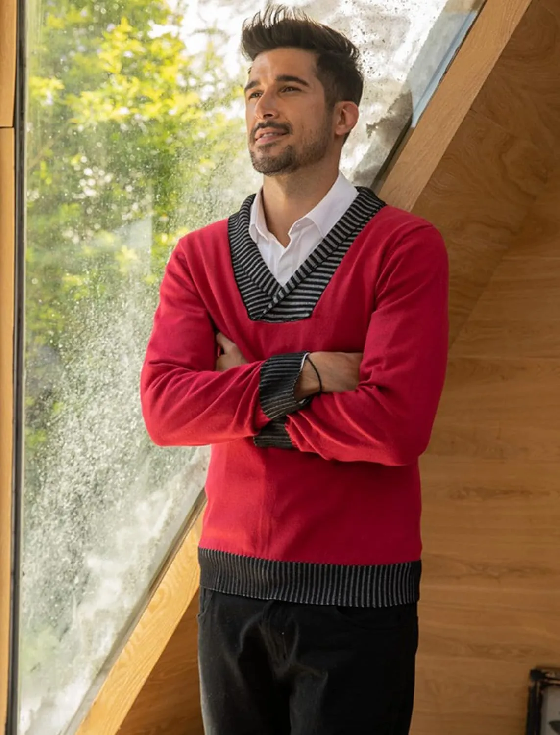 COOFANDY Men Casual Knitted Sweaters Shawl Collar Dress Sweater Long Sleeve V-Neck Pullover Tops
