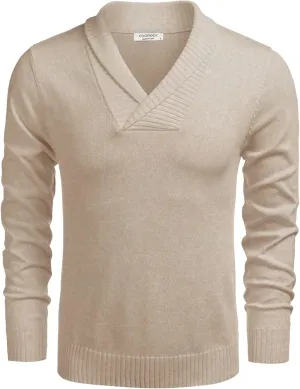 COOFANDY Men Casual Knitted Sweaters Shawl Collar Dress Sweater Long Sleeve V-Neck Pullover Tops