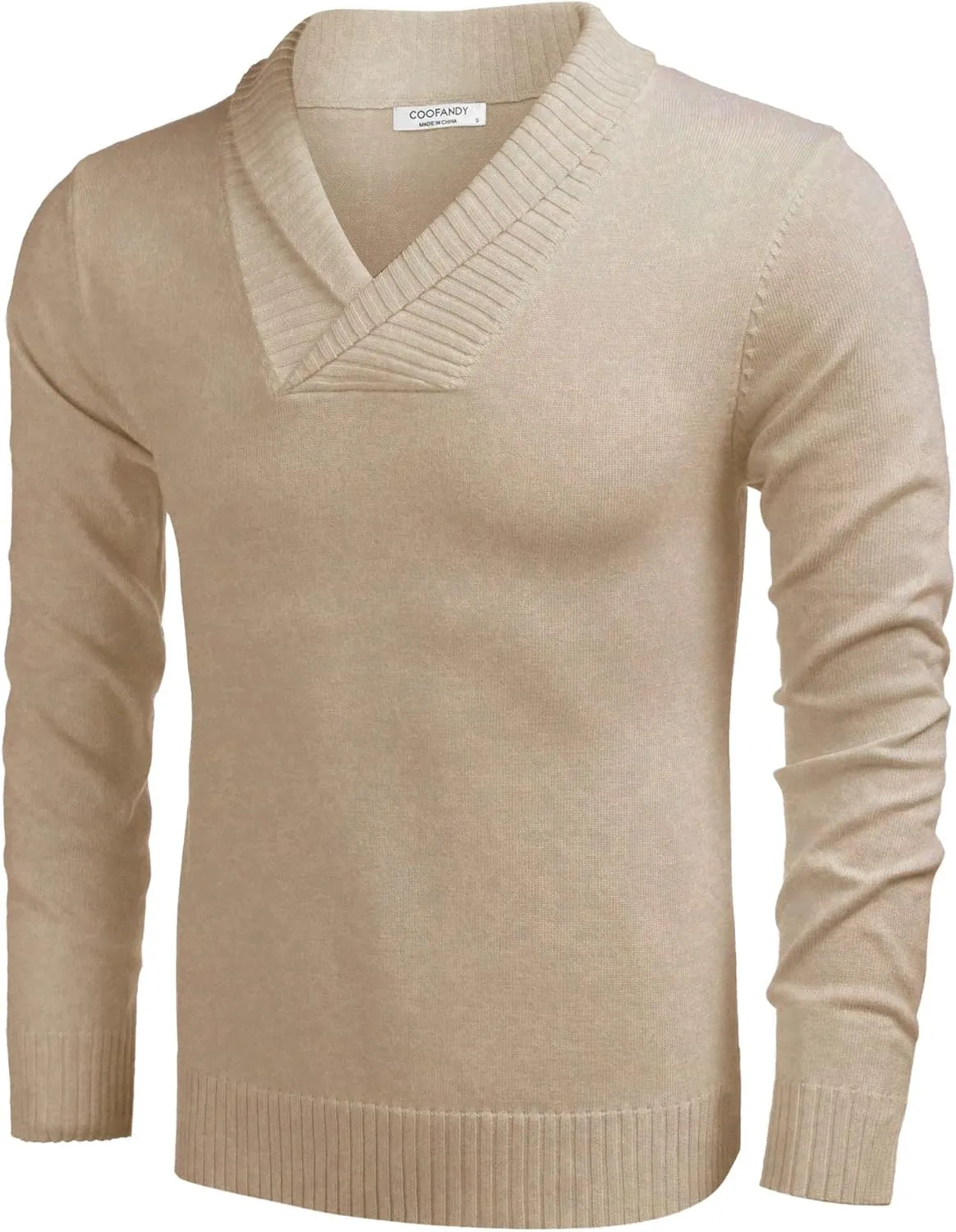 COOFANDY Men Casual Knitted Sweaters Shawl Collar Dress Sweater Long Sleeve V-Neck Pullover Tops