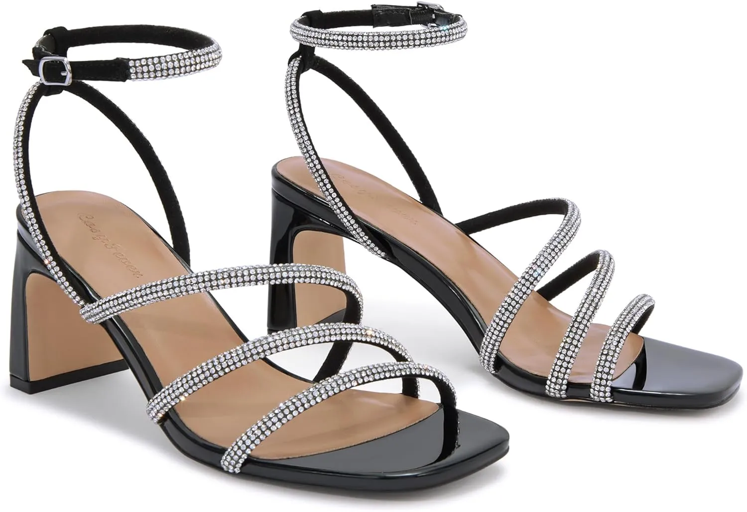 CosyFever Womens Crystal Sandals Slingback Square Toe Dressy Heels Shoes for Party Wedding Dressy Dating