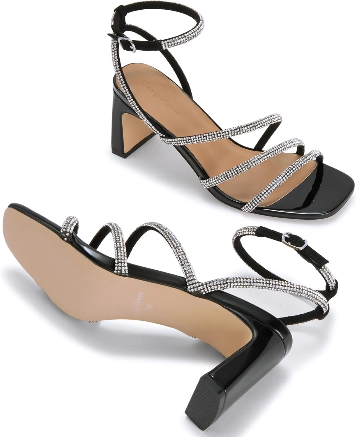 CosyFever Womens Crystal Sandals Slingback Square Toe Dressy Heels Shoes for Party Wedding Dressy Dating