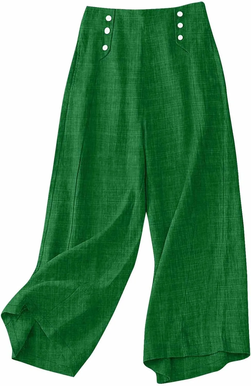 Cotton Linen Pants for Women Elastic Waist Wide Leg Button Casual Palazzo Pants Office Business Comfy Summer Trousers