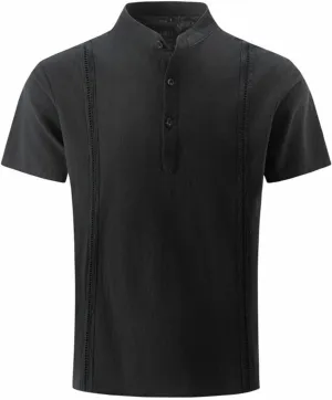 Cotton Linen Short Sleeve Polo Shirts for Men Moisture Wicking Golf Shirt Quick Dry Work Hiking Casual Solid Shirt