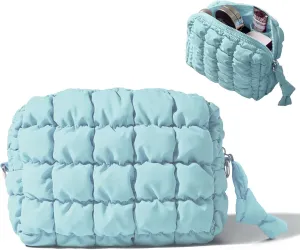 Cotton Quilted Makeup Bag,Large Makeup Bag,Cute Cloud Toiletry Bag,Portable Travel Makeup Bag, Toiletry Organizer Pouch Storage Make Up Bag (blue)