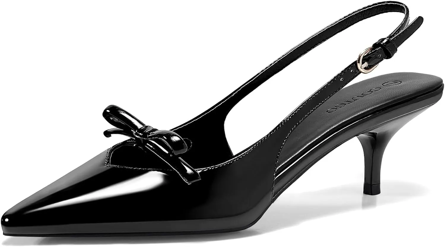 Coutgo Womens Bow Slingback Heels Low Kitten Heel Pumps Closed Pointed Toe Party Wedding Dress Shoes