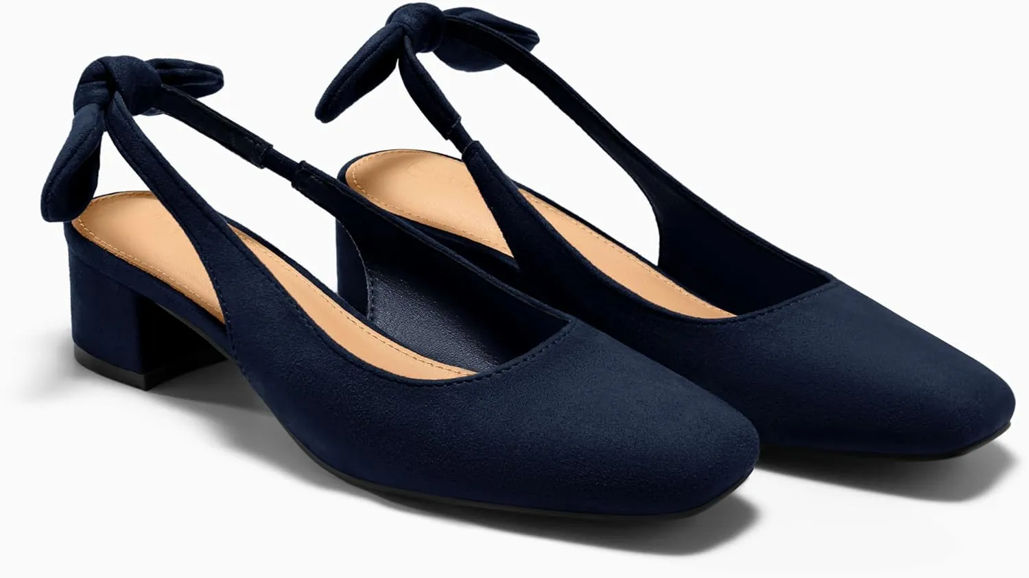 Coutgo Womens Chunky Low Heels Bow Slingback Pumps Closed Square Toe Wedding Party Dress Shoes