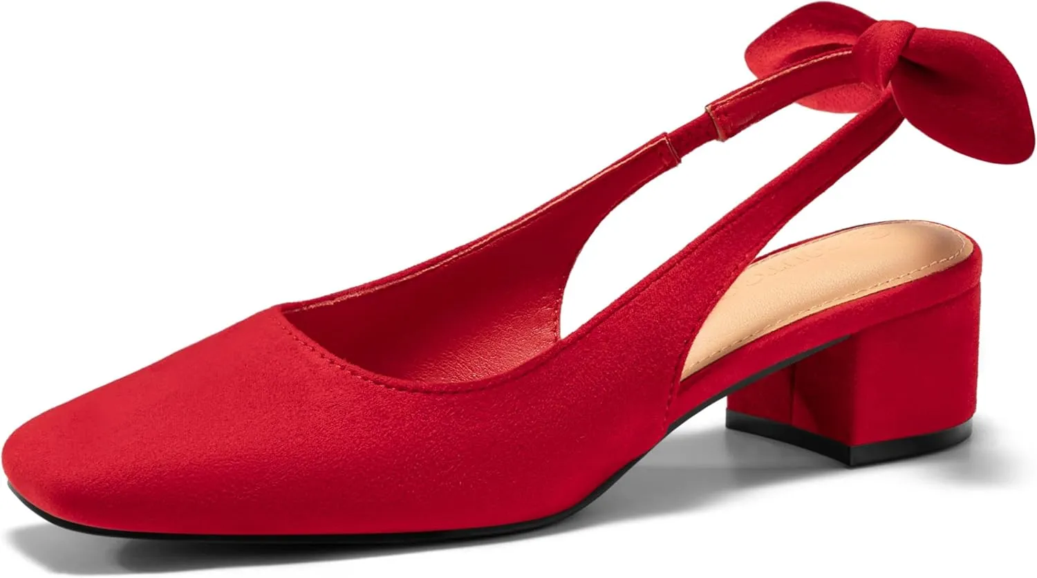 Coutgo Womens Chunky Low Heels Bow Slingback Pumps Closed Square Toe Wedding Party Dress Shoes