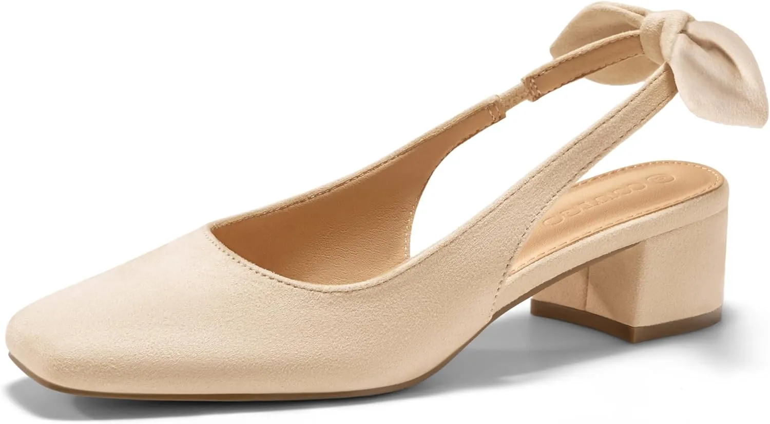 Coutgo Womens Chunky Low Heels Bow Slingback Pumps Closed Square Toe Wedding Party Dress Shoes