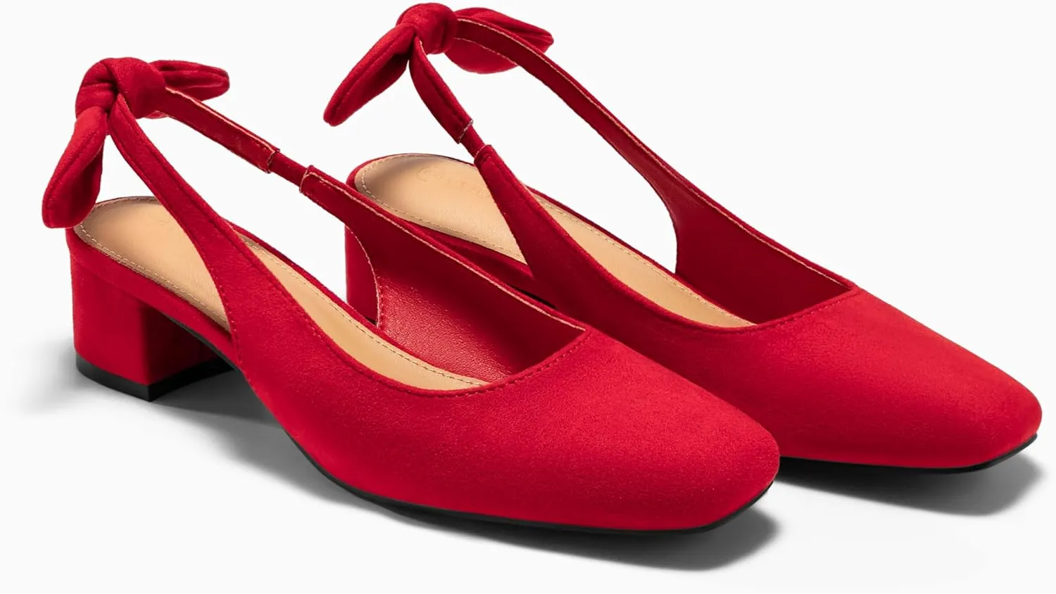 Coutgo Womens Chunky Low Heels Bow Slingback Pumps Closed Square Toe Wedding Party Dress Shoes