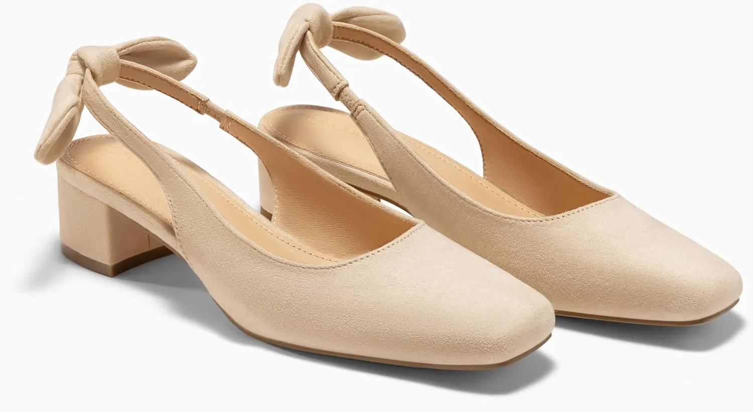 Coutgo Womens Chunky Low Heels Bow Slingback Pumps Closed Square Toe Wedding Party Dress Shoes